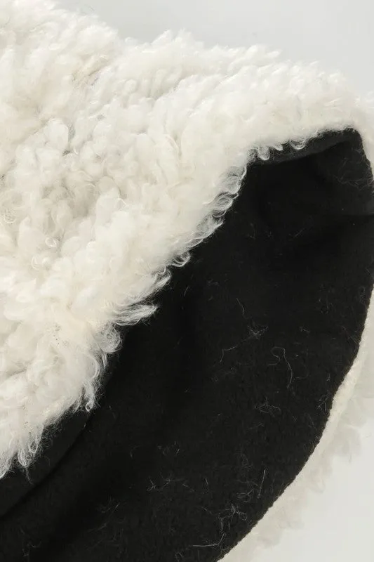 Faux Teddy Bear Fur Bucket Hat in Ivory