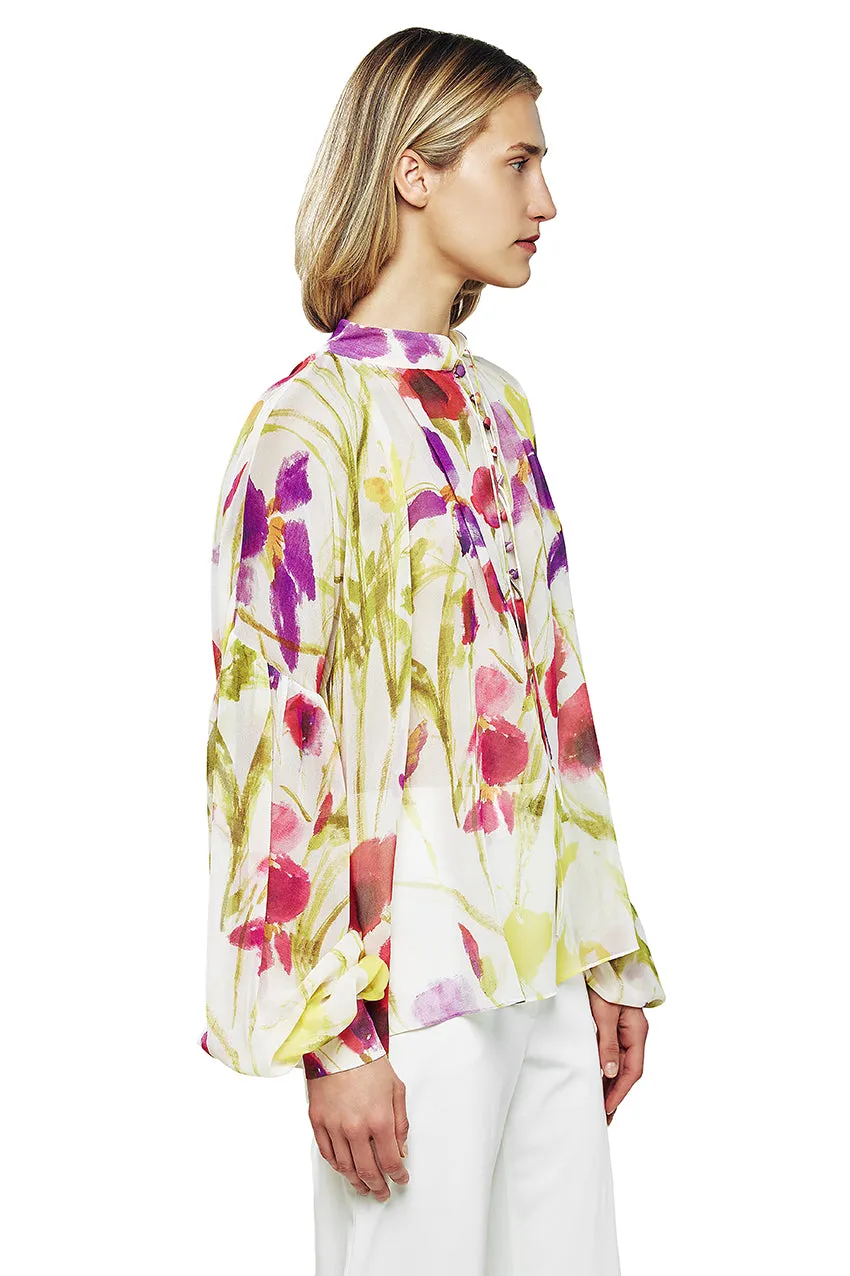 Floral Print Balloon Sleeve Chiffon Blouse