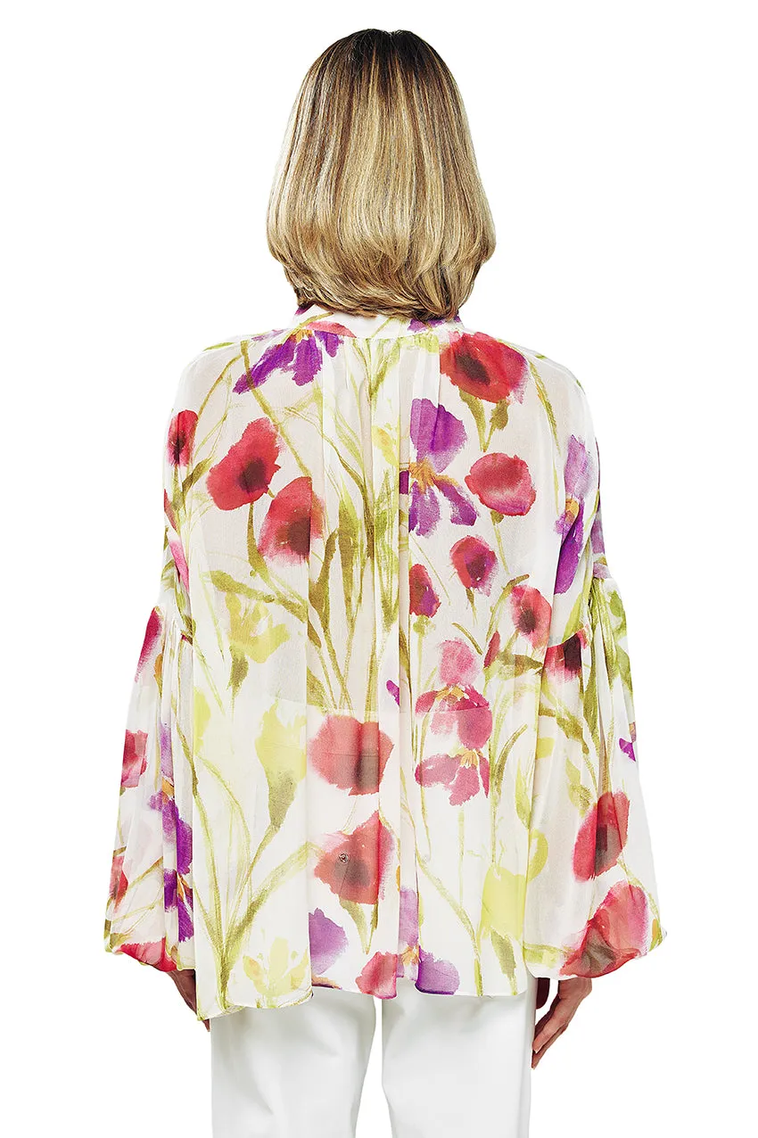 Floral Print Balloon Sleeve Chiffon Blouse