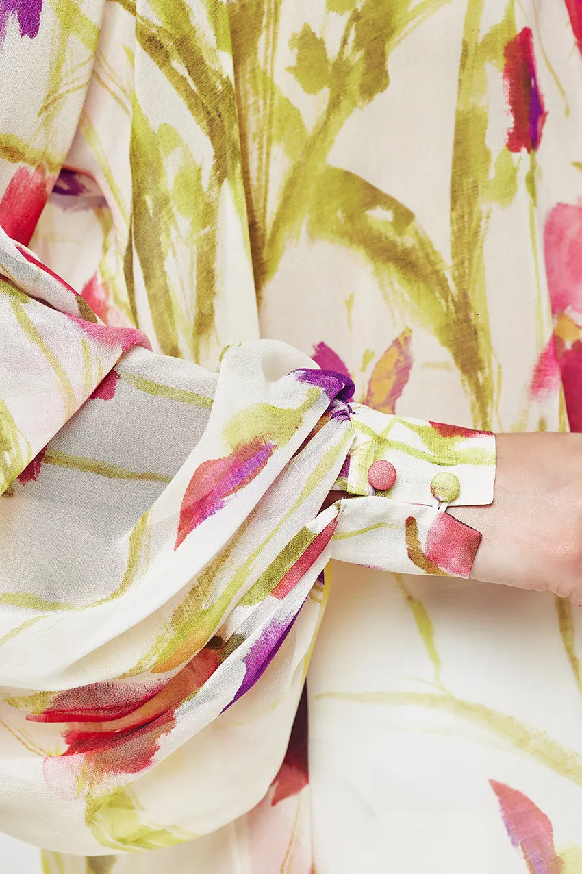 Floral Print Balloon Sleeve Chiffon Blouse