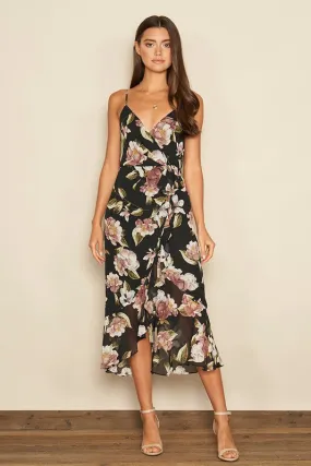 FLORAL RUFFLED HEM MIDI DRESS
