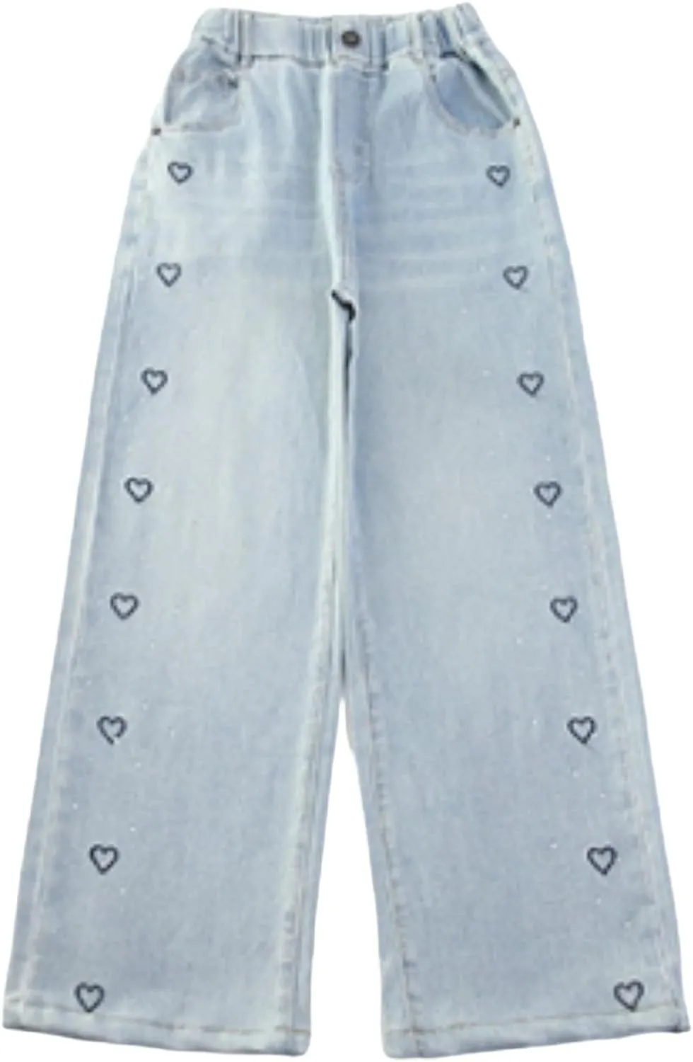 Girls Baggy Jeans Elastic High Waisted Heart Jeans Distressed Pants Straight Leg Jeans Casual Loose Denim Pants Y2K