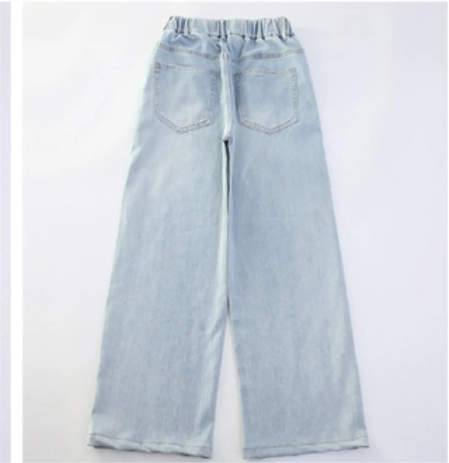 Girls Baggy Jeans Elastic High Waisted Heart Jeans Distressed Pants Straight Leg Jeans Casual Loose Denim Pants Y2K