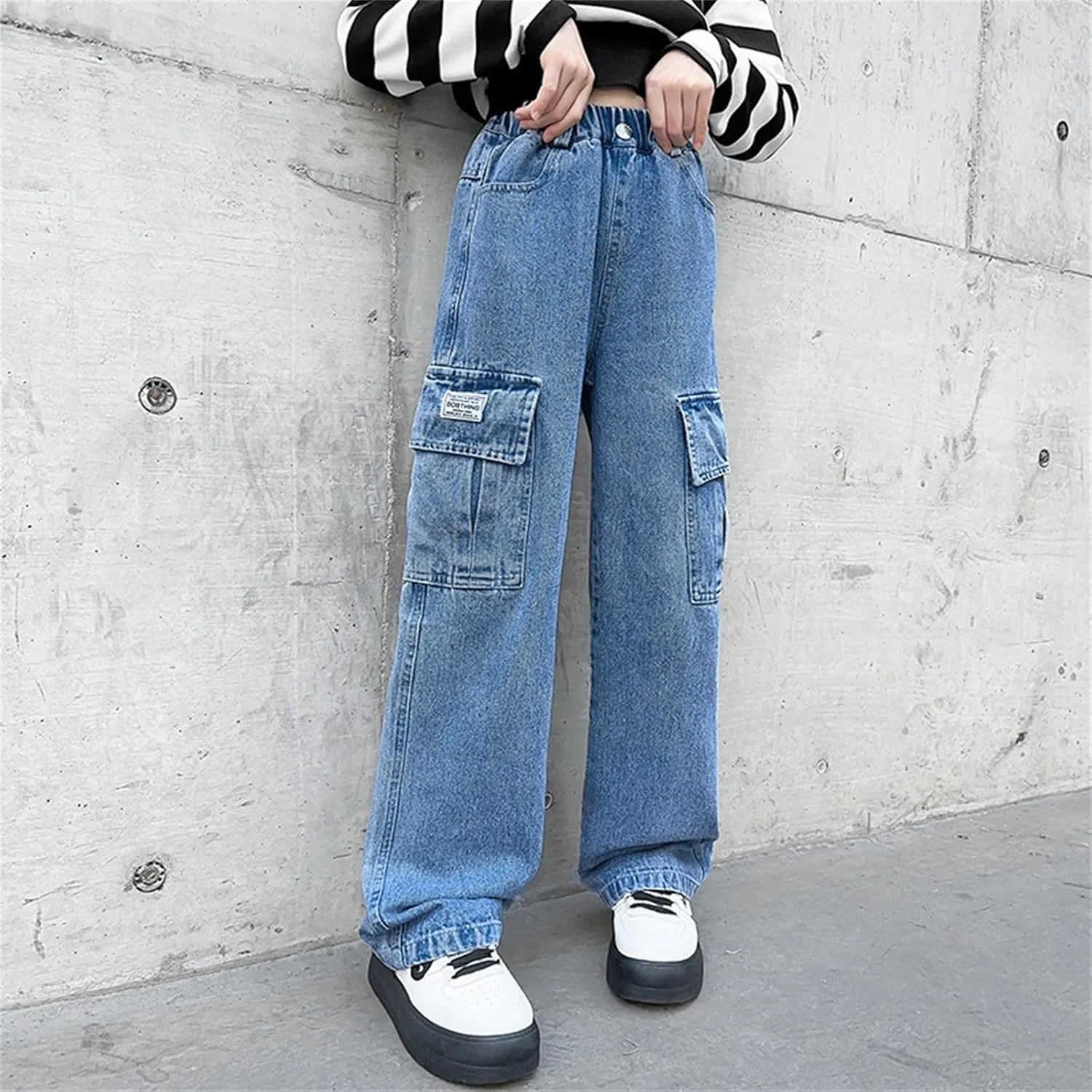 Girls Stacked Flare Jeans High Waisted Denim Bell Bottom Bootcu Casual Cute Jeans for Teen Girls Baggy Jeans