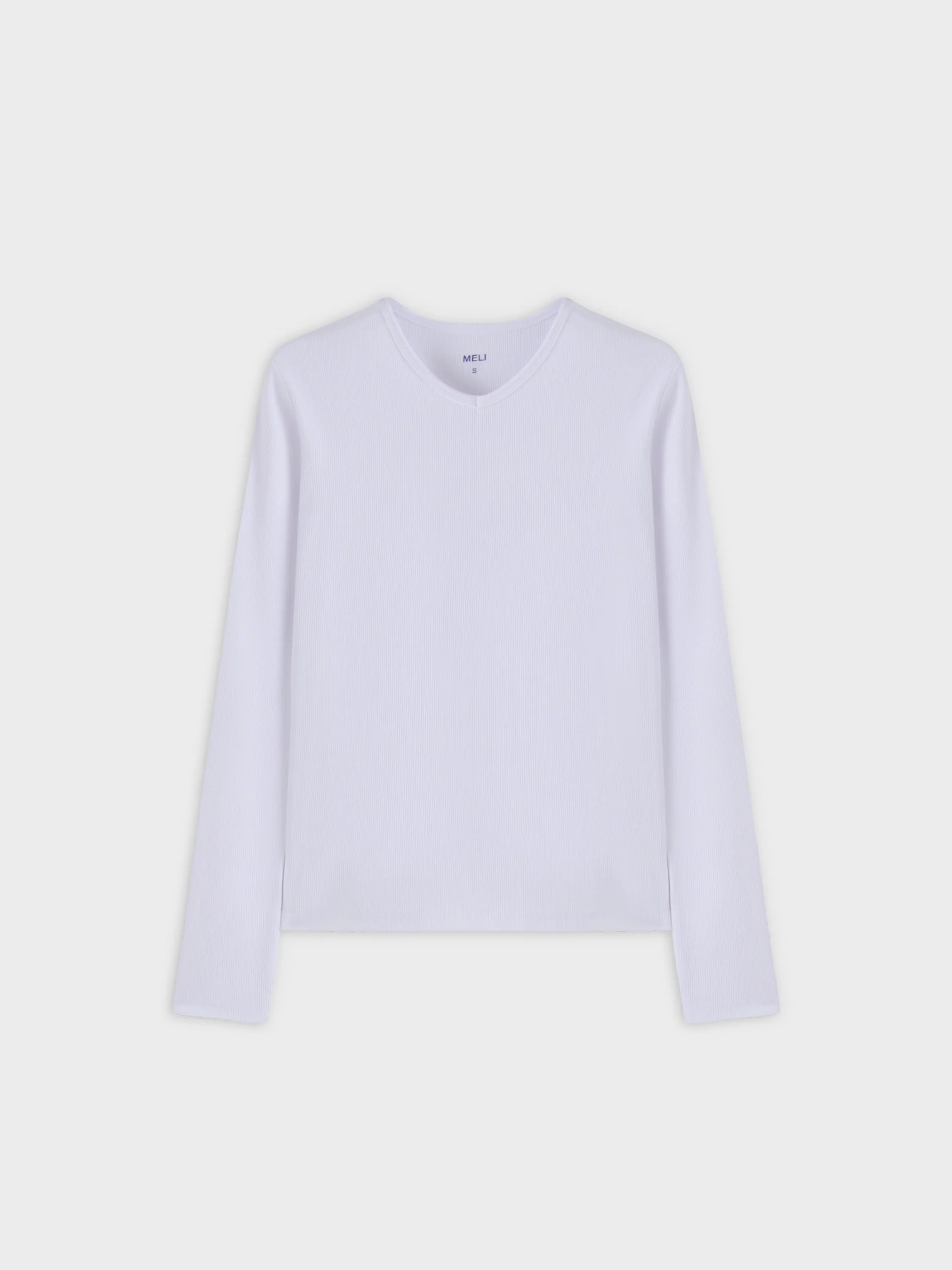 HIGH V RIBBED TEE - LS-WHITE