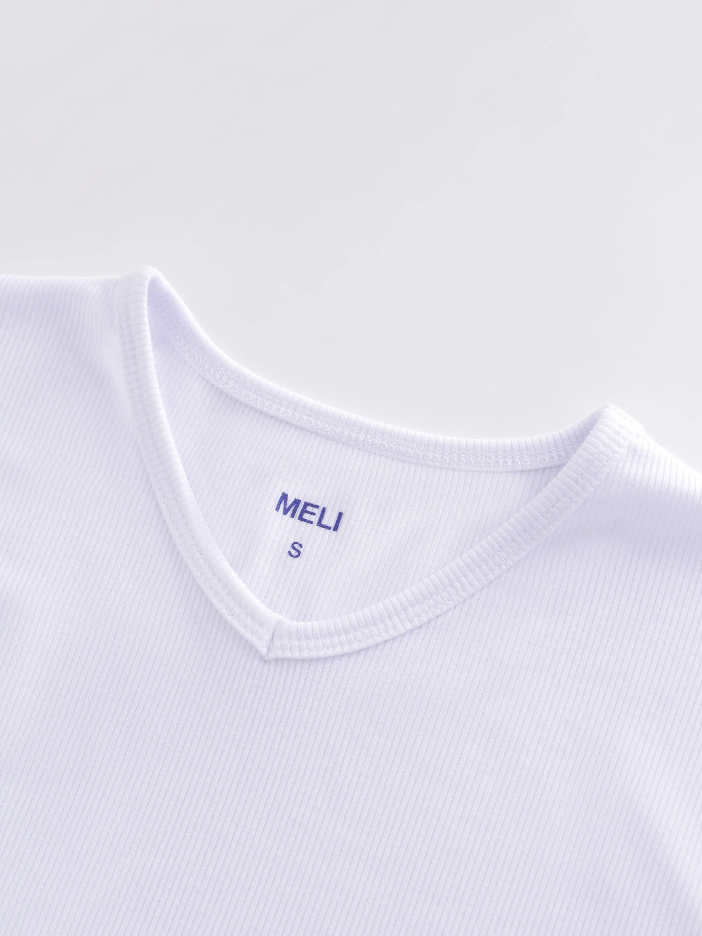 HIGH V RIBBED TEE - LS-WHITE