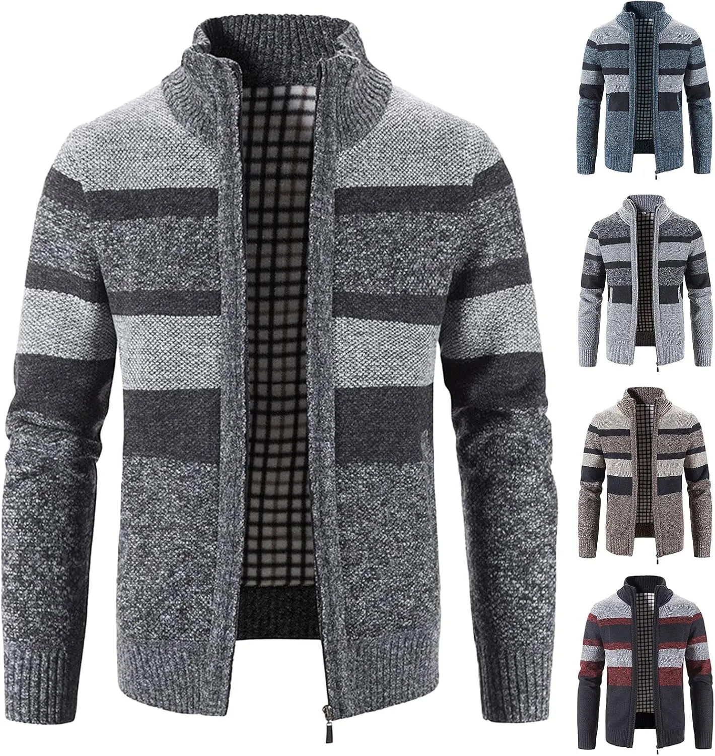 Hoodies for Men, Men's Soft Cardigan Sweater Knit Zip Up Outerwear Fall Winter Fitted Full Zip Thick Sweater