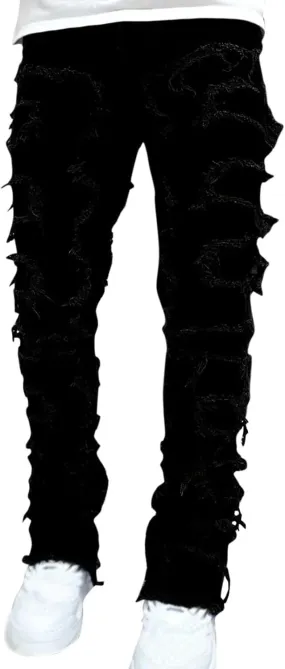 Jeans for Men Big and Tall Men Ripped Jeans Slim Fit Stacked Denim Pants Fashion Hip Hop Skinny Patchwork Jeans