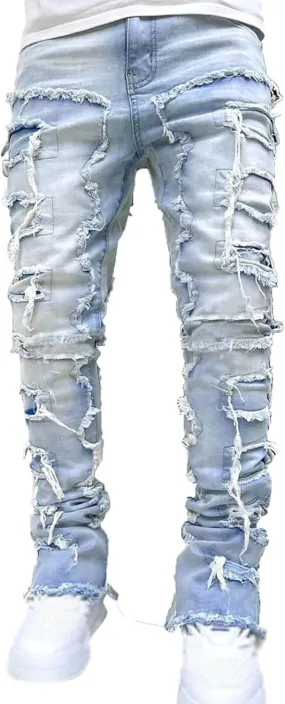Jeans for Men Big and Tall Men Ripped Jeans Slim Fit Stacked Denim Pants Fashion Hip Hop Skinny Patchwork Jeans
