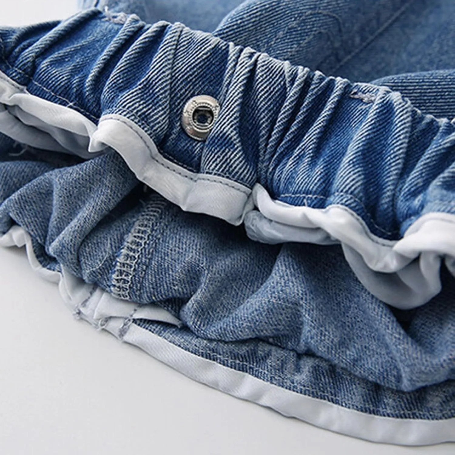 Kids Girls Jeans Elastic Waist Wide Leg Loose Pants Jeans Multiple Pockets Casual Trousers 4—14years
