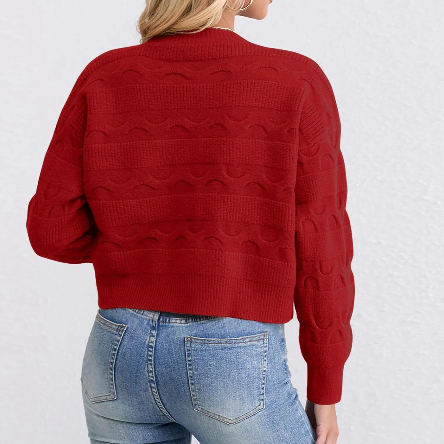 Lastesso Cardigan for Women Cropped Long Sleeve Lightweight Fall Cardigans Soft Crochet Lounge Knitwear Cozy Button Sweater