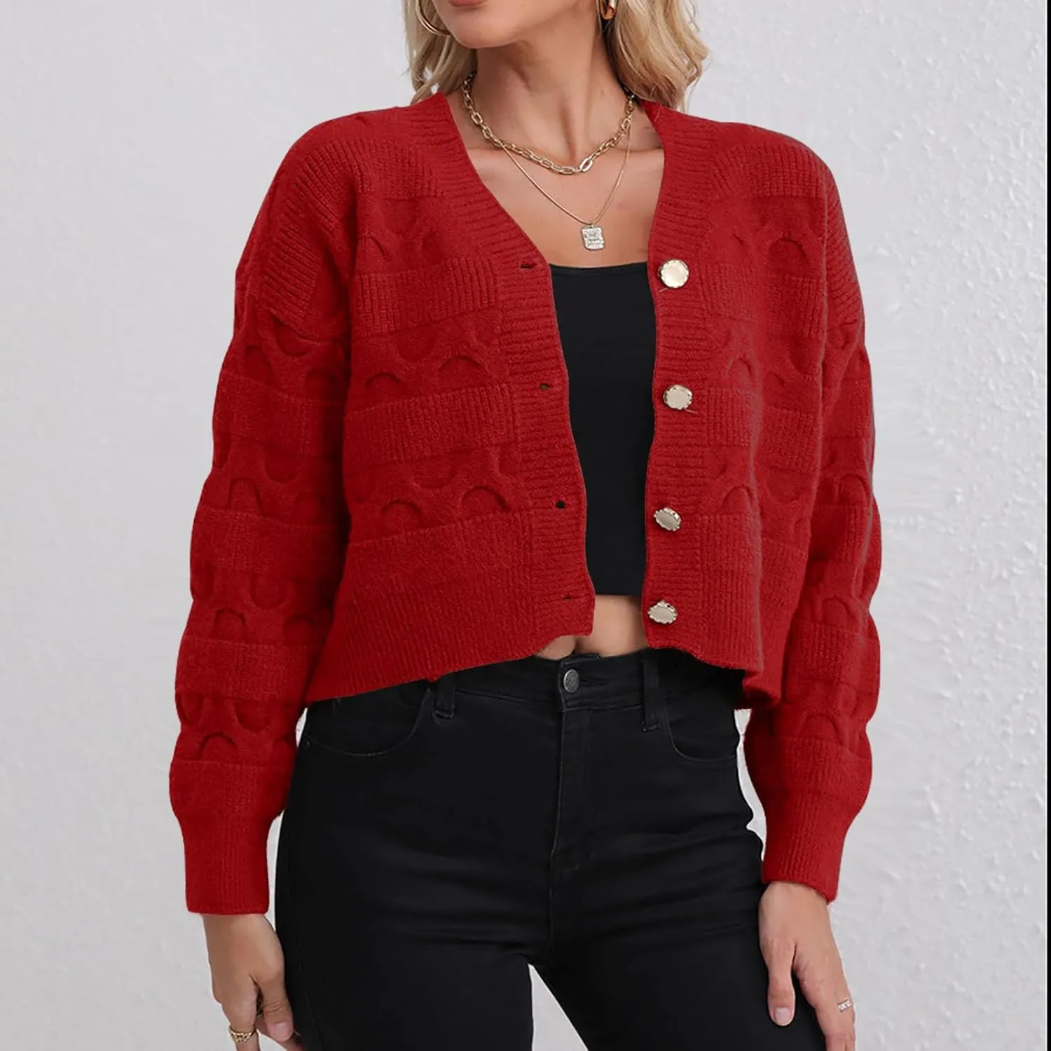 Lastesso Cardigan for Women Cropped Long Sleeve Lightweight Fall Cardigans Soft Crochet Lounge Knitwear Cozy Button Sweater