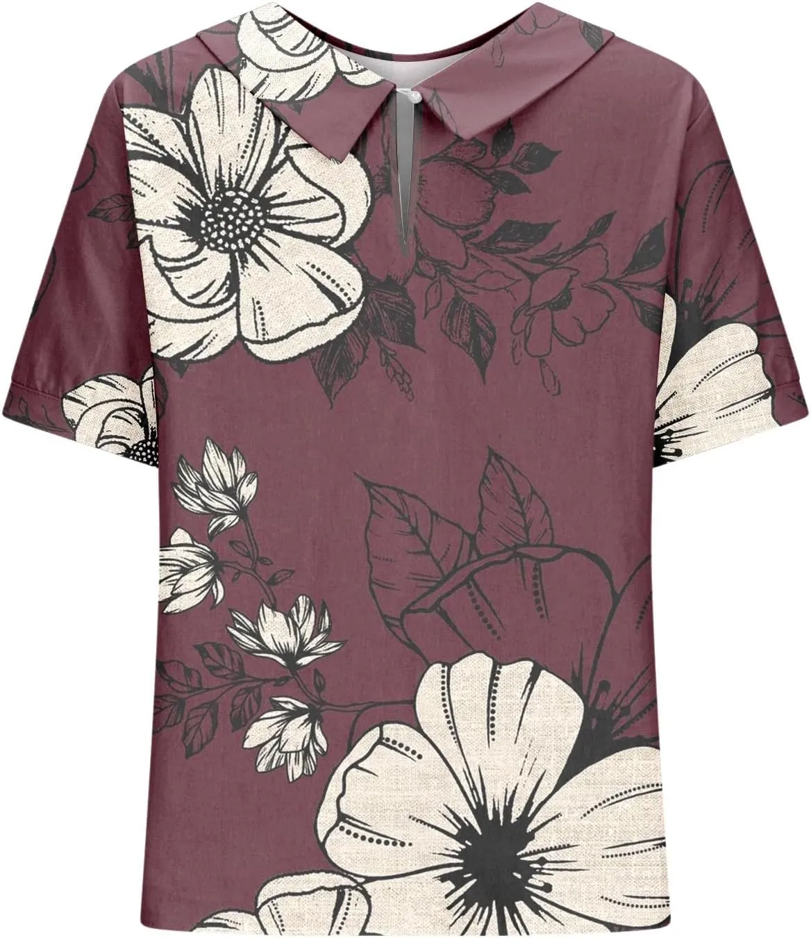 Linen Shirt Women,Summer Lightweight Short Sleeve Tunic Tshirts Lapel Collared Boho Tops Work Casual Blouses