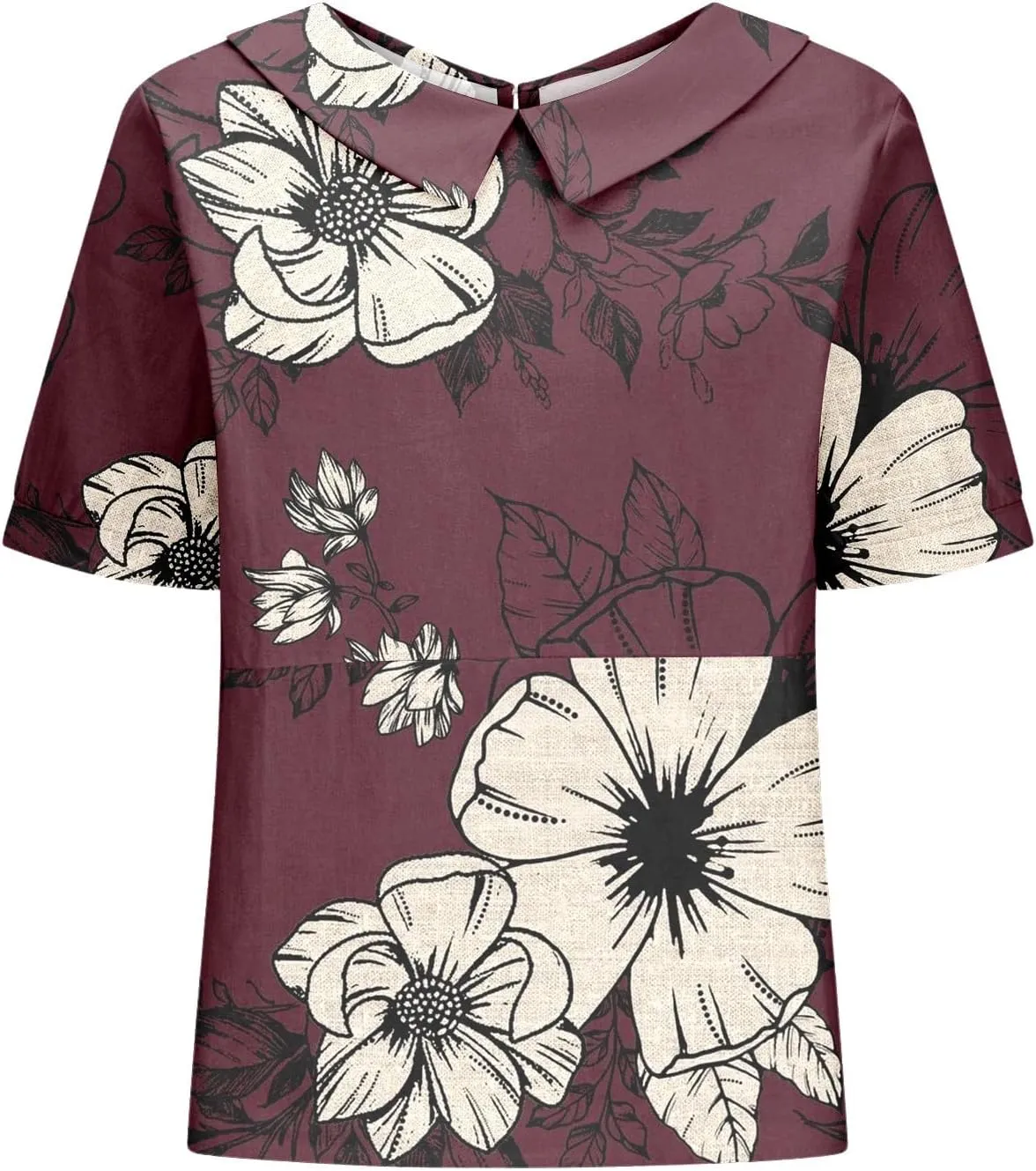 Linen Shirt Women,Summer Lightweight Short Sleeve Tunic Tshirts Lapel Collared Boho Tops Work Casual Blouses