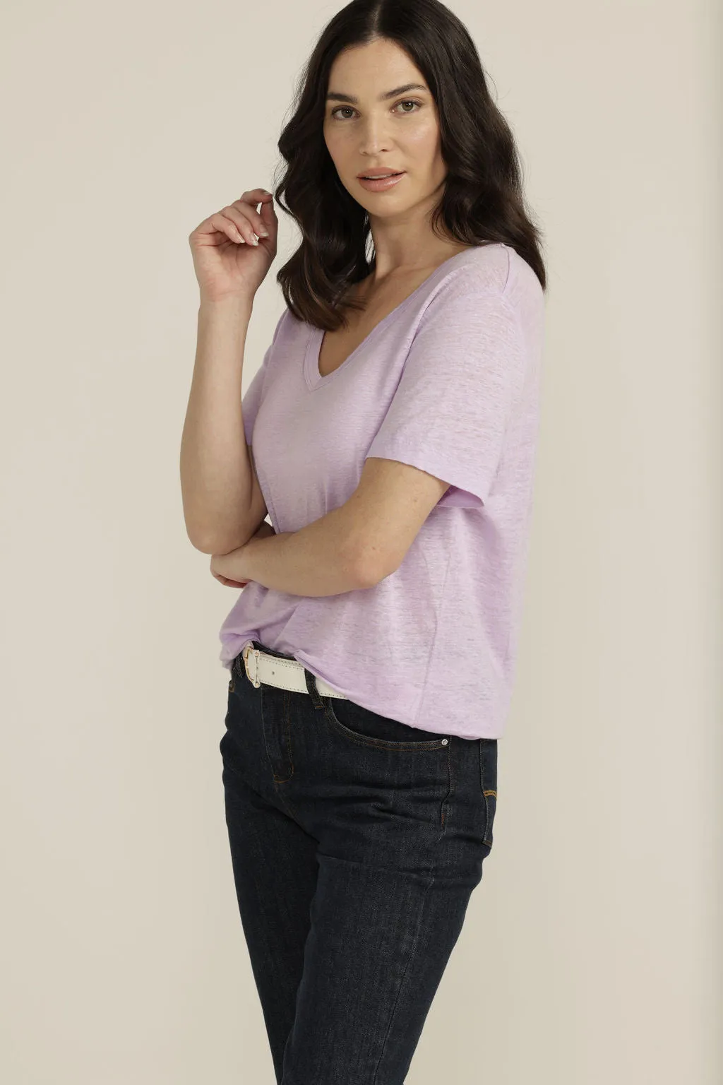 Linen V Neck Tee Lilac