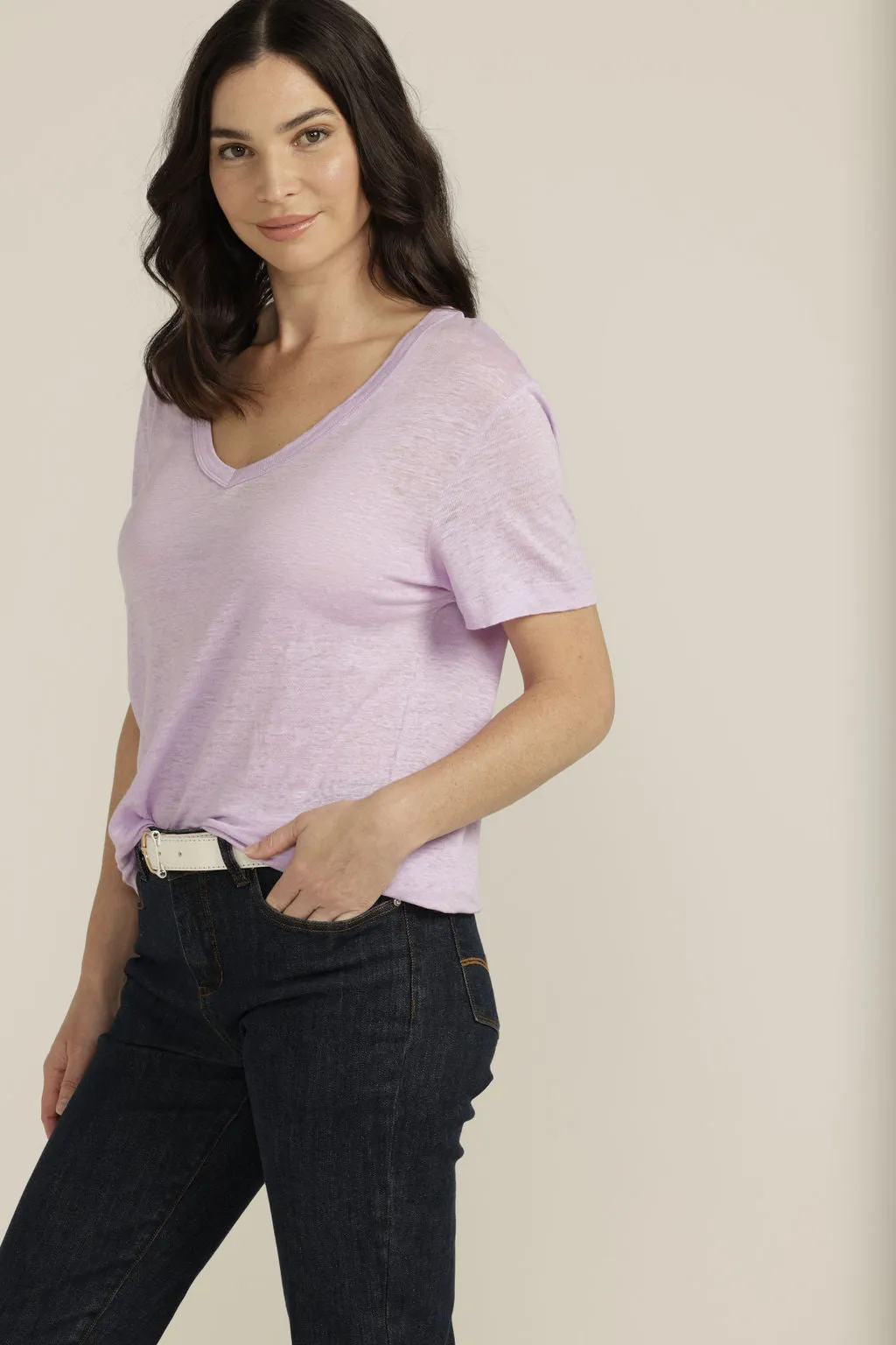 Linen V Neck Tee Lilac