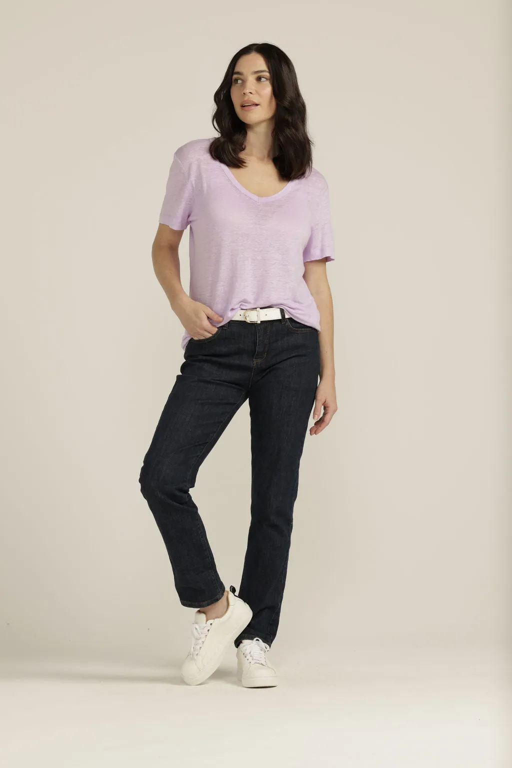 Linen V Neck Tee Lilac