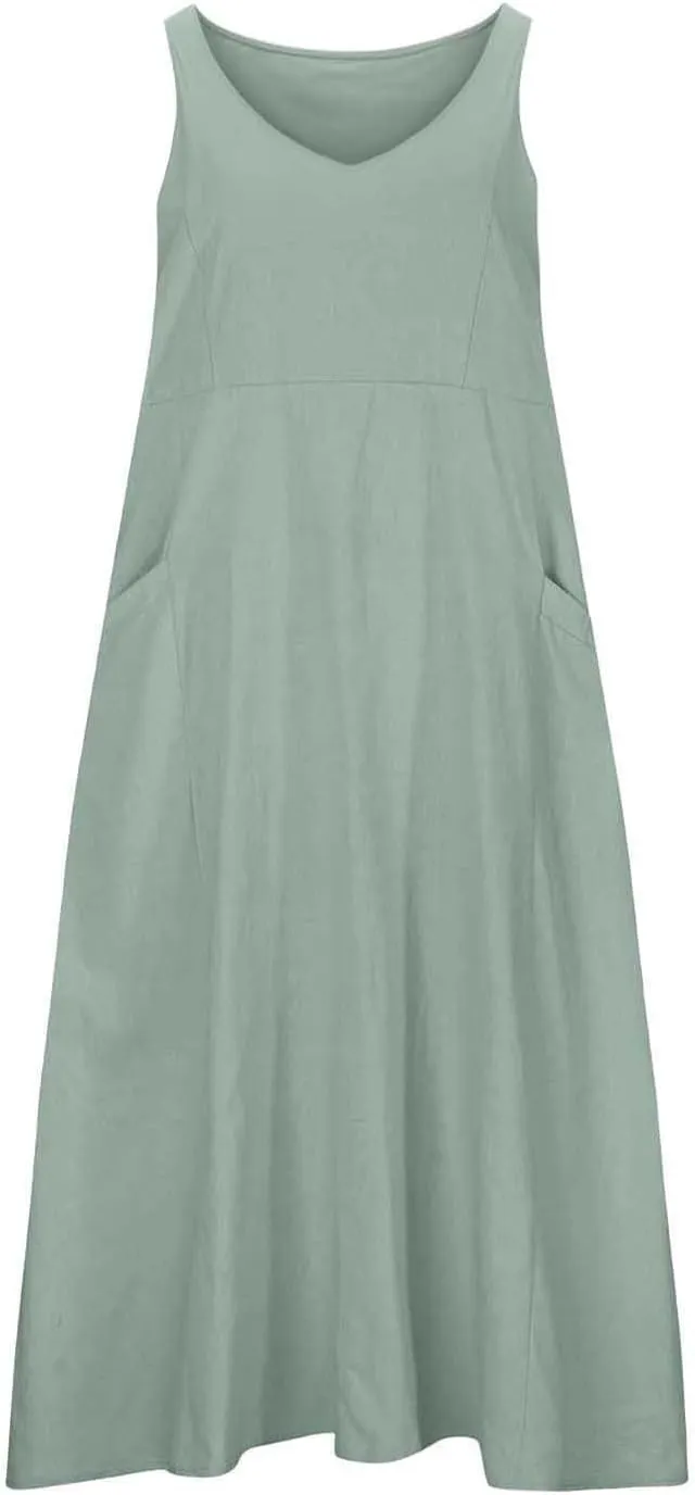 Long Dress Sleeveless Women's Summer Casual Sleeveless Long Maxi Beach Dress 100 Linen Dresses Linen Dress with