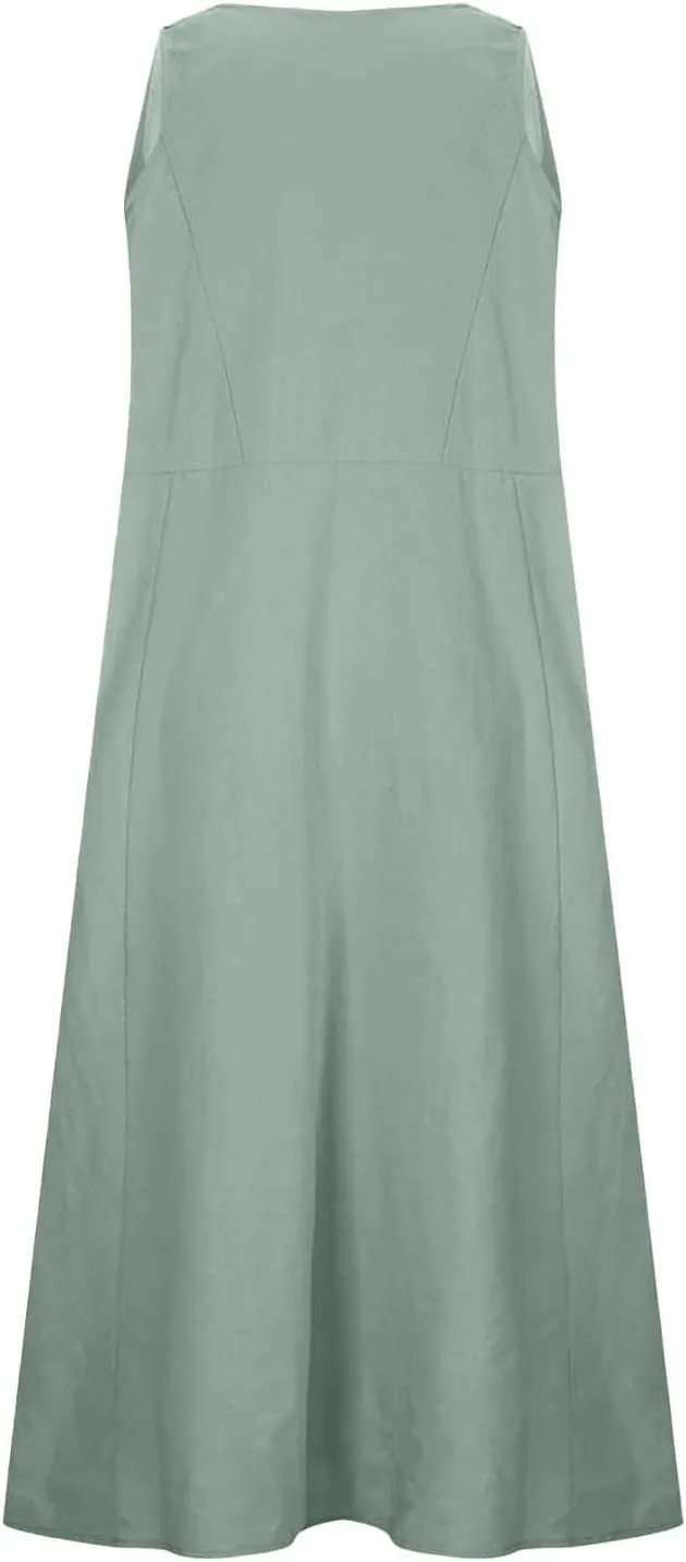 Long Dress Sleeveless Women's Summer Casual Sleeveless Long Maxi Beach Dress 100 Linen Dresses Linen Dress with
