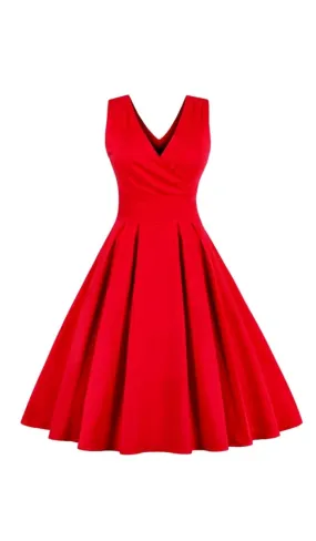 Luexco Sexy Red V Neck Elegant Cocktail Dress