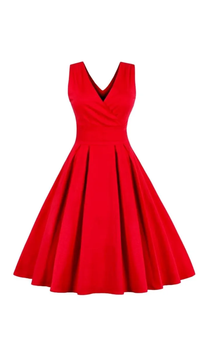 Luexco Sexy Red V Neck Elegant Cocktail Dress