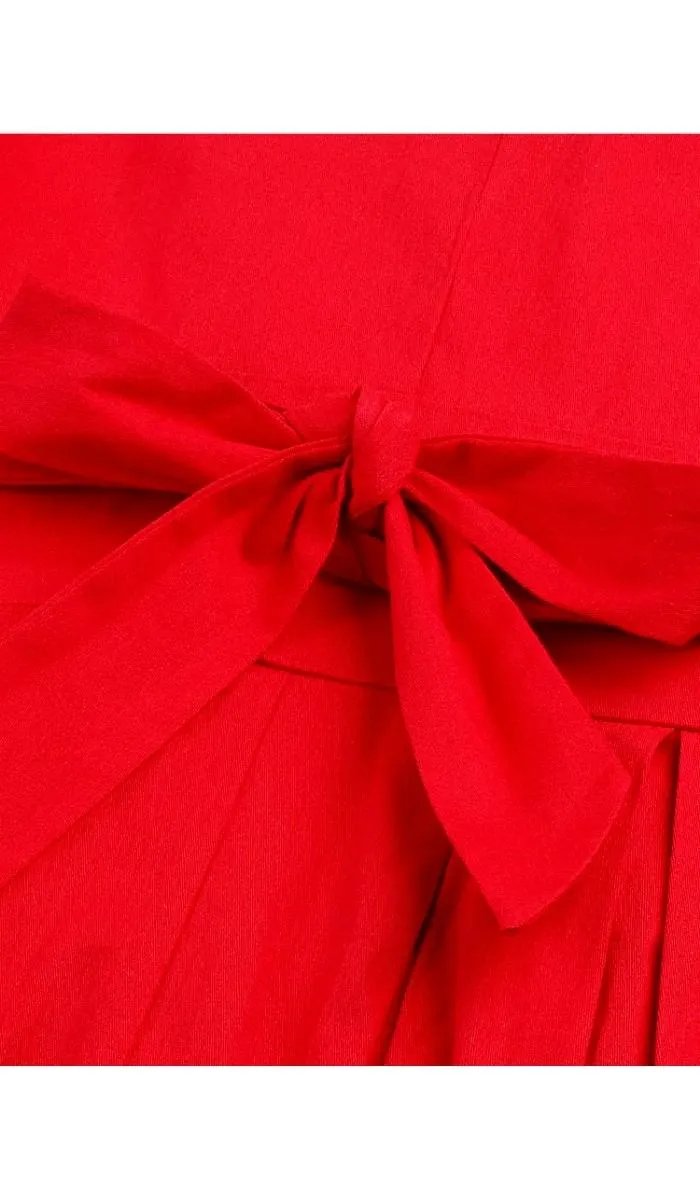 Luexco Sexy Red V Neck Elegant Cocktail Dress