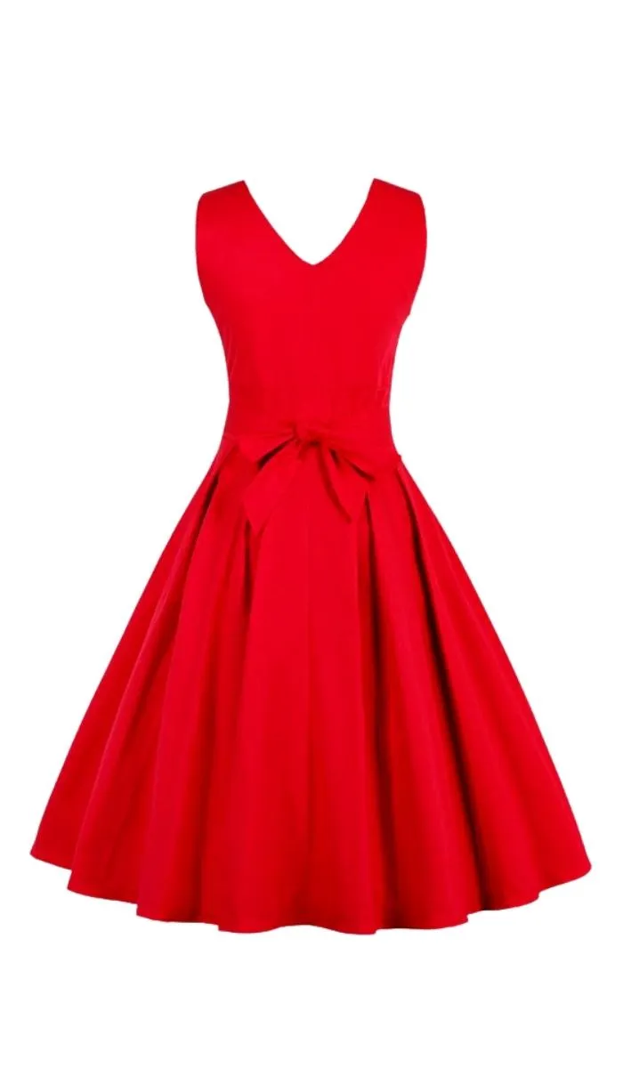 Luexco Sexy Red V Neck Elegant Cocktail Dress