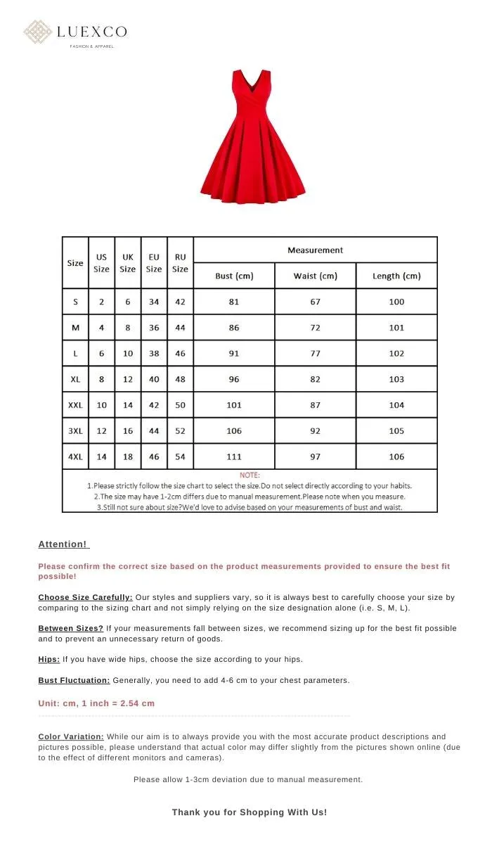Luexco Sexy Red V Neck Elegant Cocktail Dress