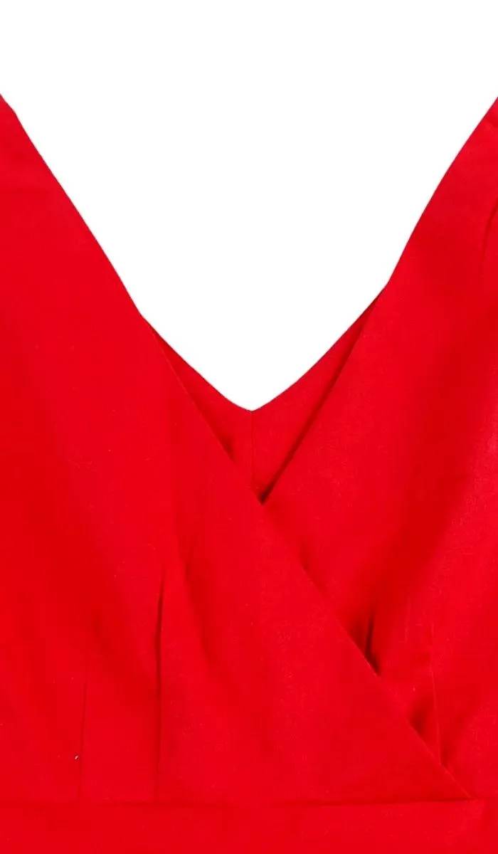 Luexco Sexy Red V Neck Elegant Cocktail Dress