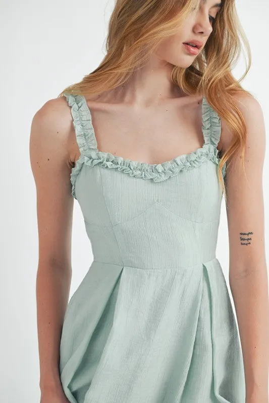Mckayla Sleeveless Ruffle Trim Midi Dress Mint