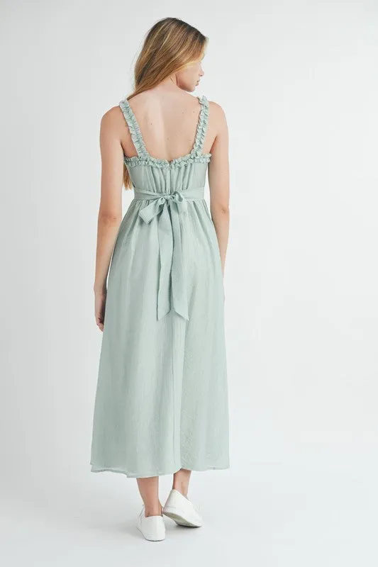 Mckayla Sleeveless Ruffle Trim Midi Dress Mint