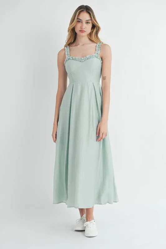 Mckayla Sleeveless Ruffle Trim Midi Dress Mint