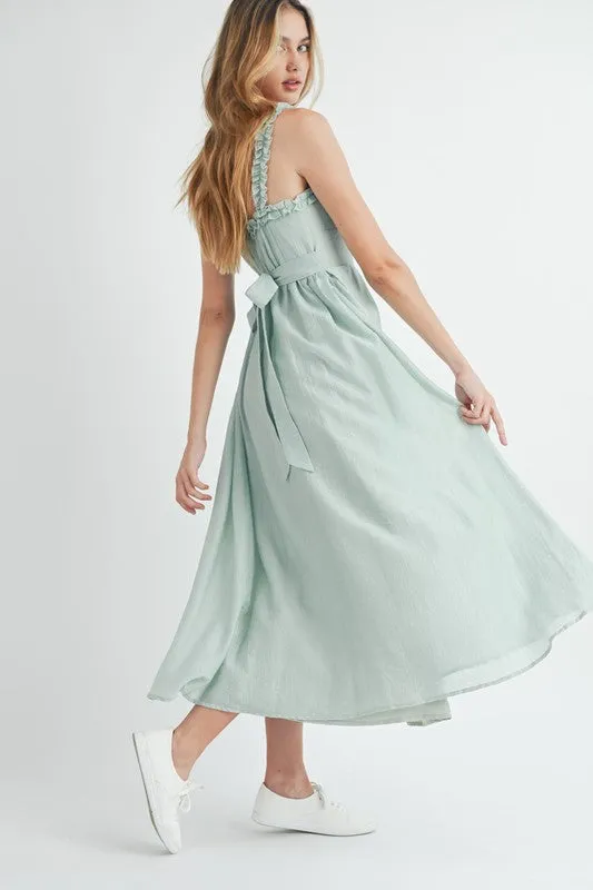 Mckayla Sleeveless Ruffle Trim Midi Dress Mint