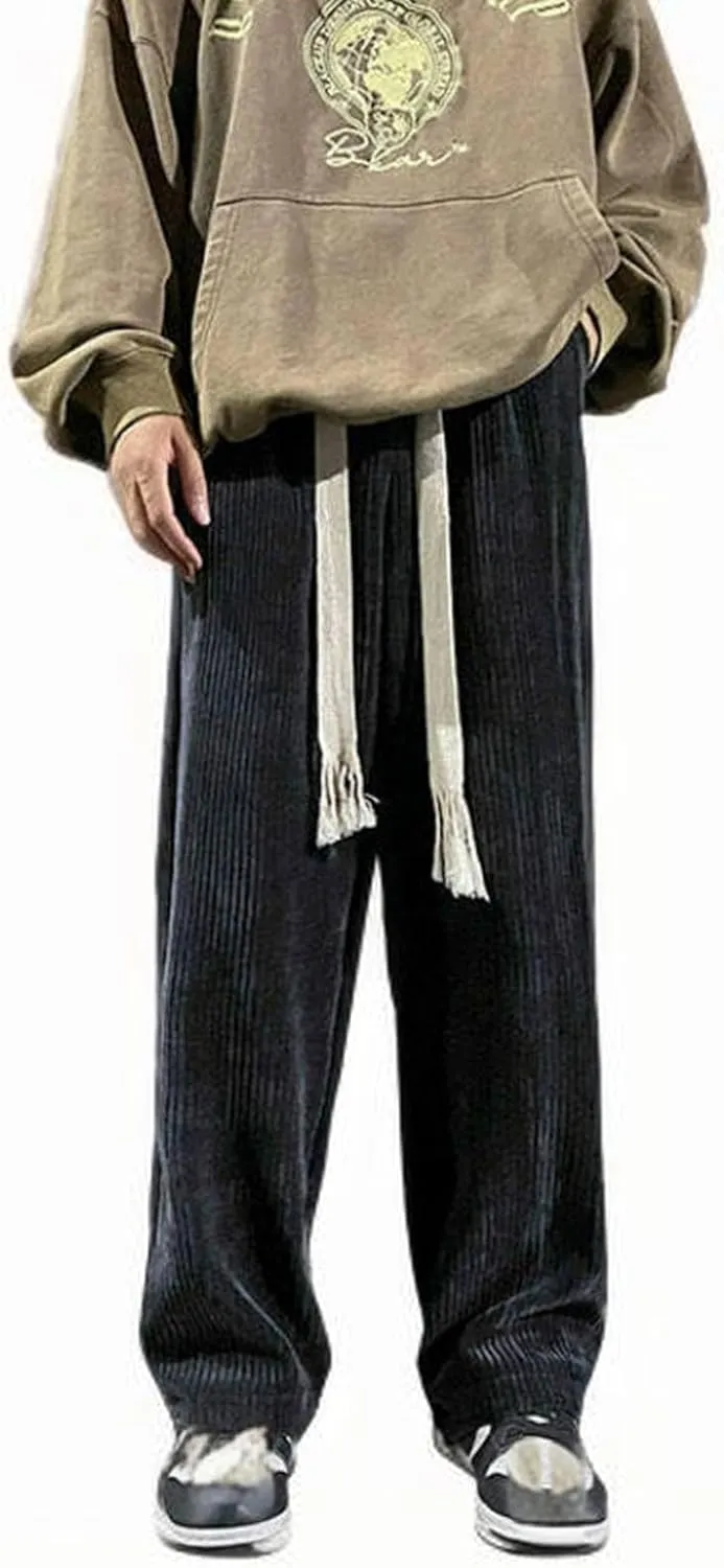 Men's Baggy Sweatpants Elastic Waist Drawstring Wide Leg Sweatpants Casual Loose Straight Barrel Joggers with Pocket
