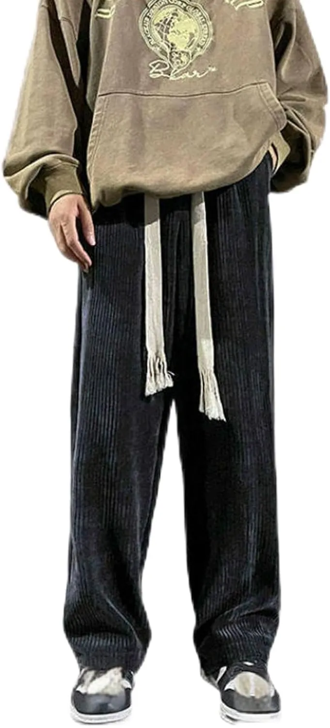 Men's Baggy Sweatpants Elastic Waist Drawstring Wide Leg Sweatpants Casual Loose Straight Barrel Joggers with Pocket