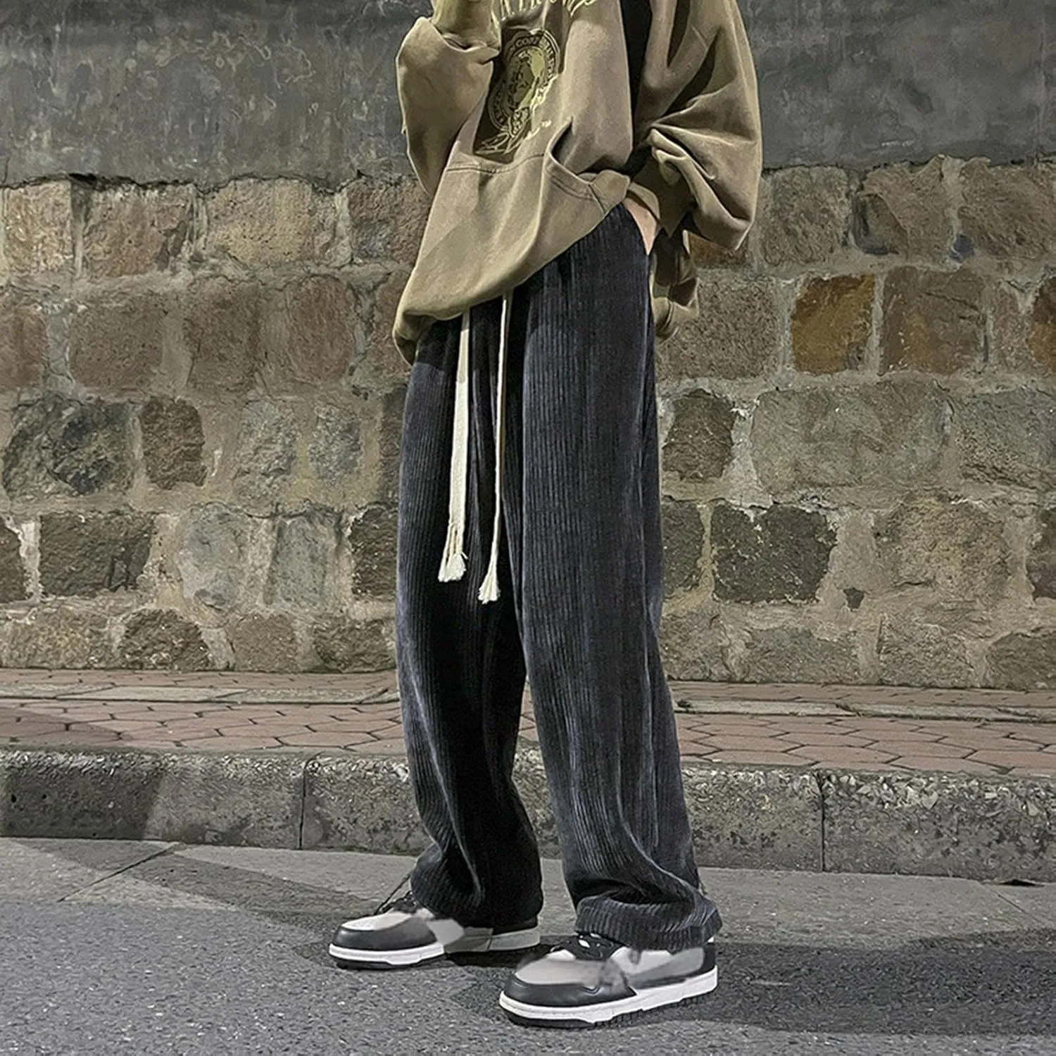 Men's Baggy Sweatpants Elastic Waist Drawstring Wide Leg Sweatpants Casual Loose Straight Barrel Joggers with Pocket