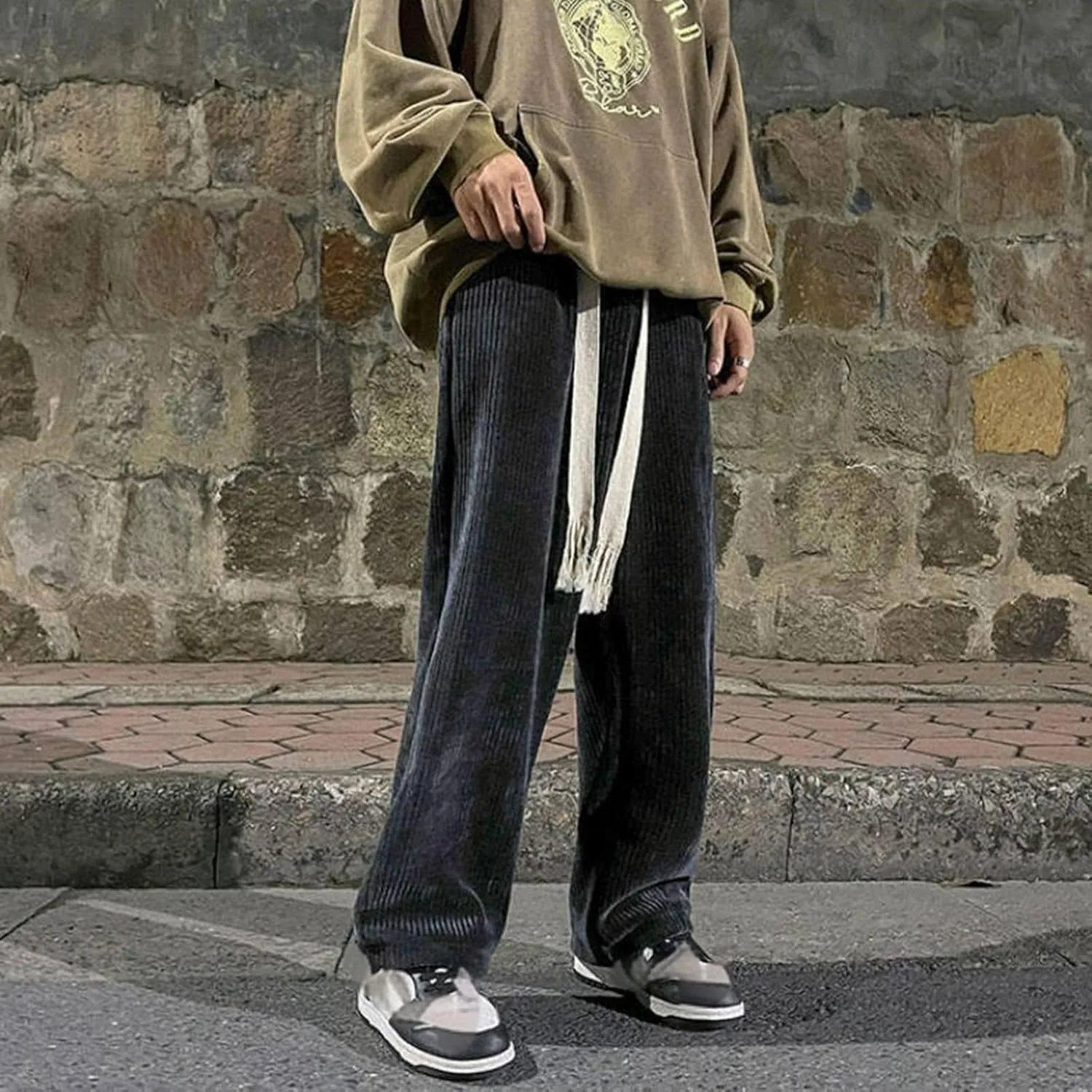 Men's Baggy Sweatpants Elastic Waist Drawstring Wide Leg Sweatpants Casual Loose Straight Barrel Joggers with Pocket