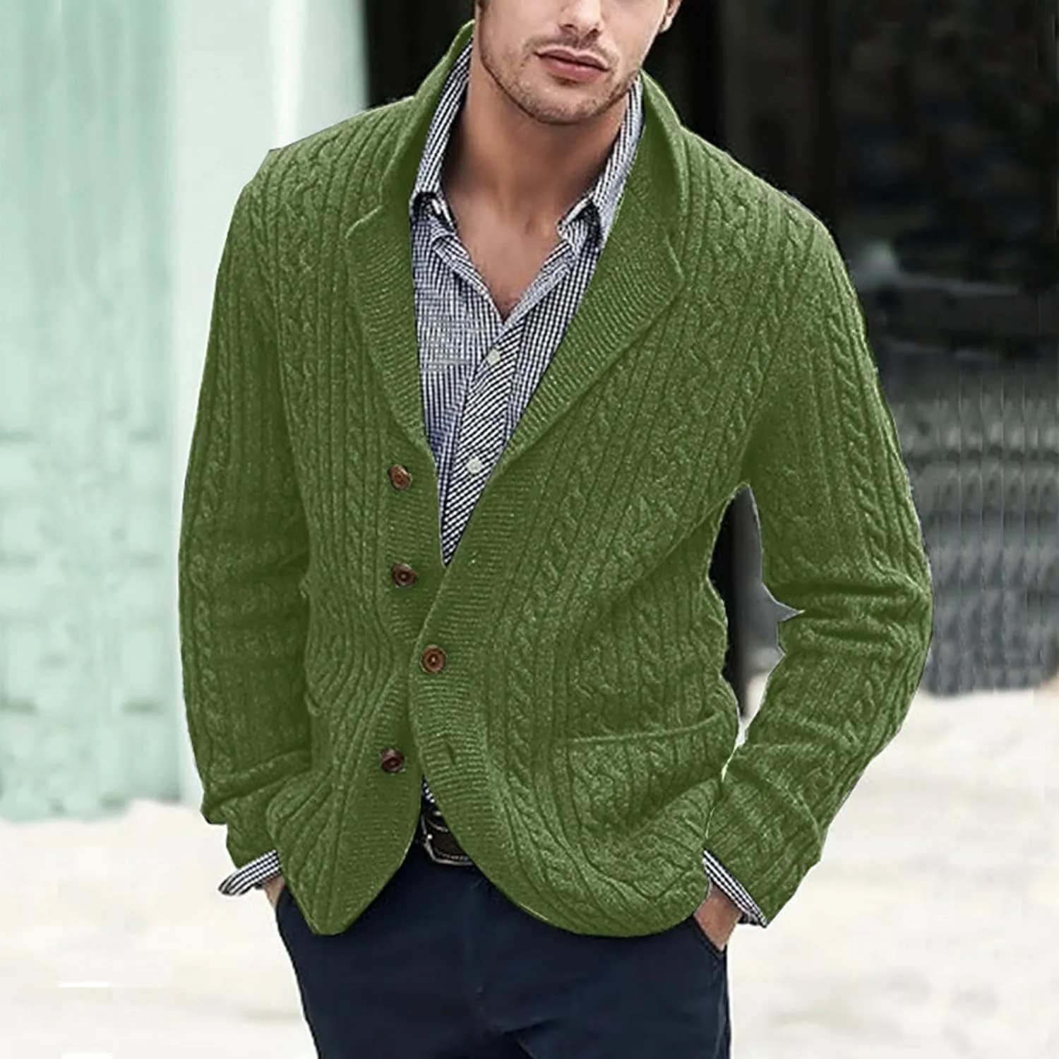 Mens Cardigan Sweater, Mens Cardigan Sweater Casual Soft Shawl Collar Cardigan Stylish Cable Knit Button Up Sweater