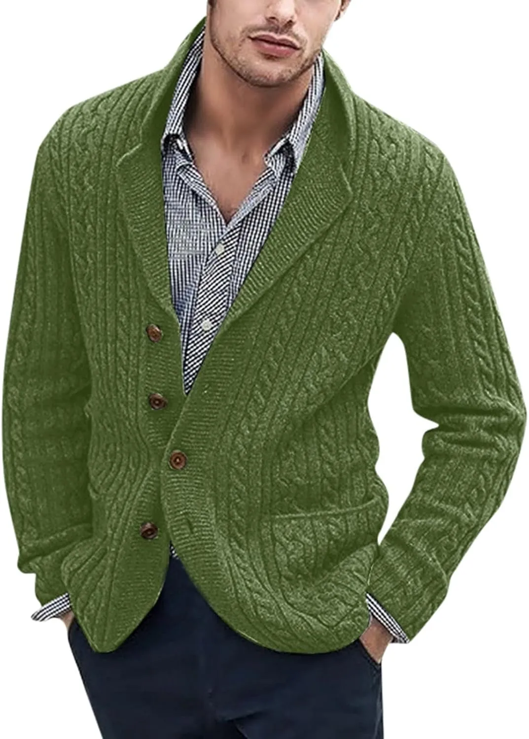 Mens Cardigan Sweater, Mens Cardigan Sweater Casual Soft Shawl Collar Cardigan Stylish Cable Knit Button Up Sweater