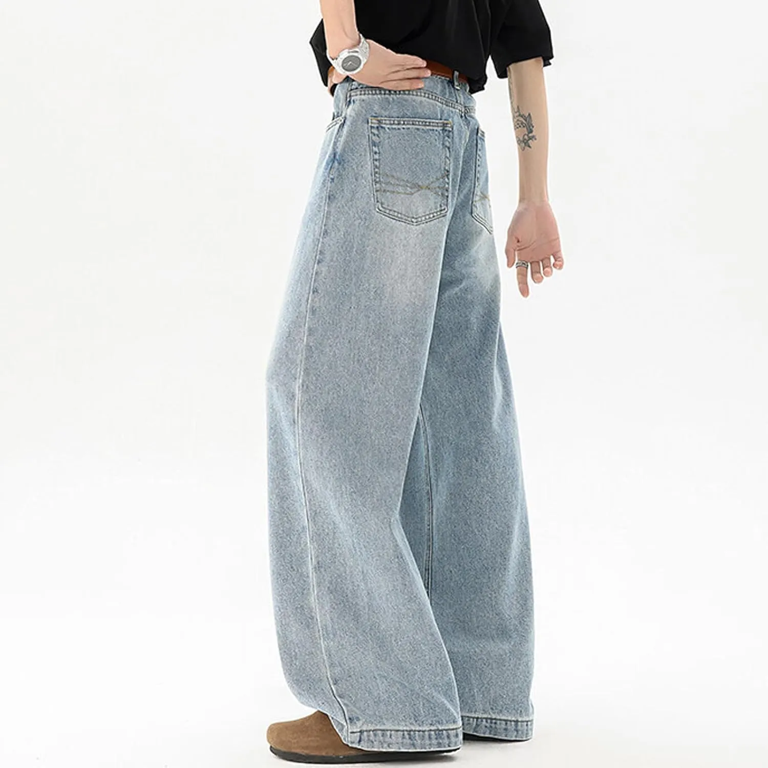 Men's Hip Hop Baggy Jeans Casual Wide Leg Streetwear Jeans Y2K Vintage Skateboard Loose Fit Denim Jeans
