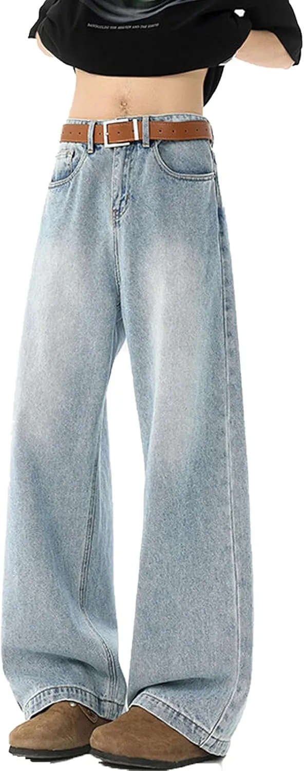 Men's Hip Hop Baggy Jeans Casual Wide Leg Streetwear Jeans Y2K Vintage Skateboard Loose Fit Denim Jeans
