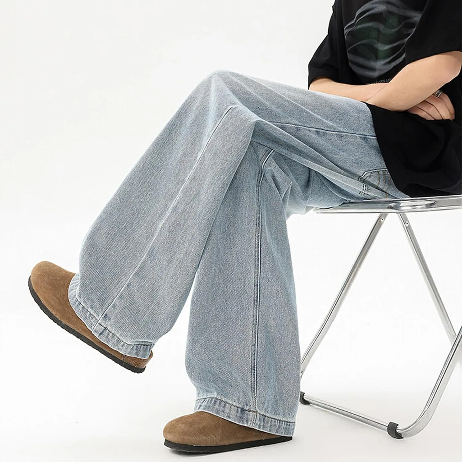 Men's Hip Hop Baggy Jeans Casual Wide Leg Streetwear Jeans Y2K Vintage Skateboard Loose Fit Denim Jeans