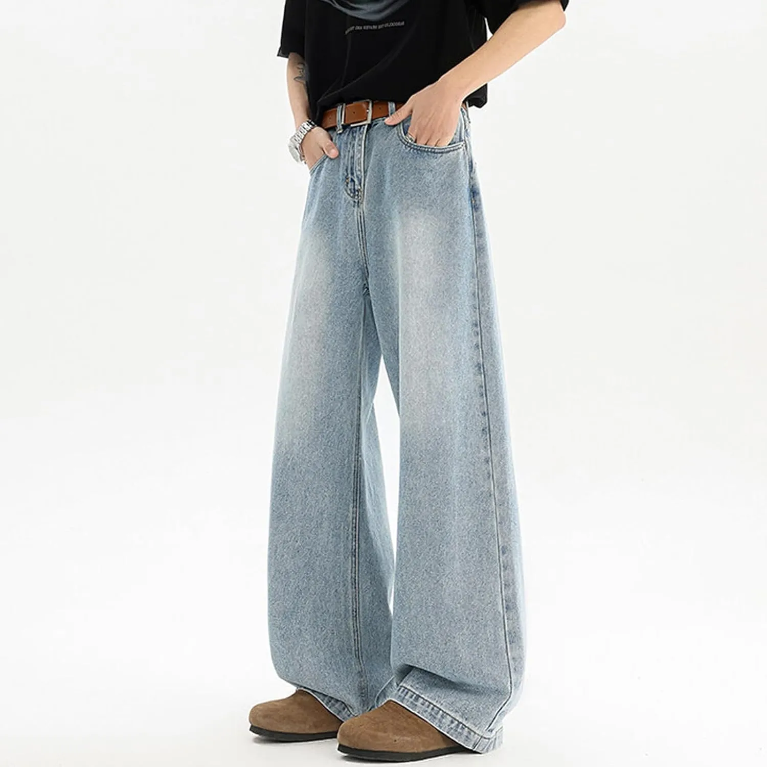Men's Hip Hop Baggy Jeans Casual Wide Leg Streetwear Jeans Y2K Vintage Skateboard Loose Fit Denim Jeans
