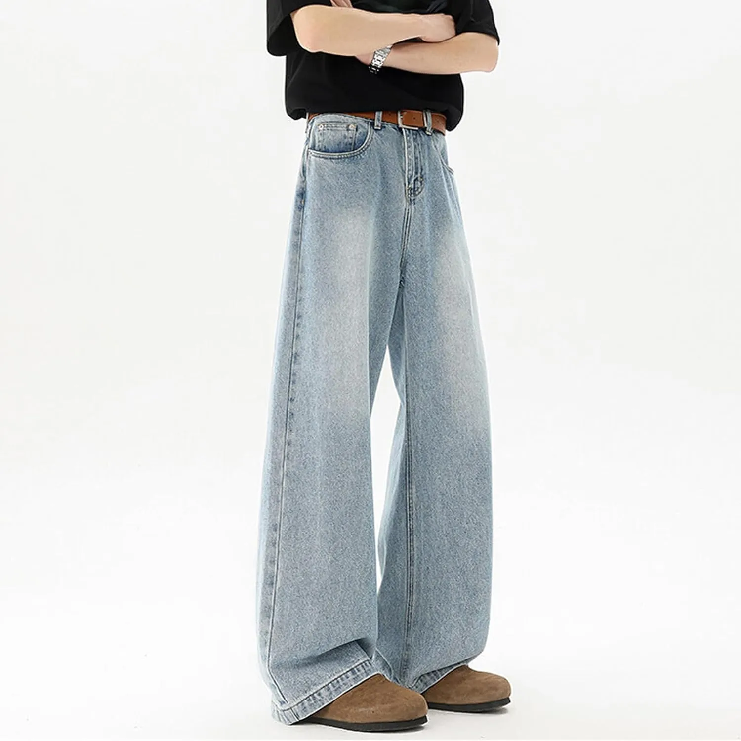 Men's Hip Hop Baggy Jeans Casual Wide Leg Streetwear Jeans Y2K Vintage Skateboard Loose Fit Denim Jeans