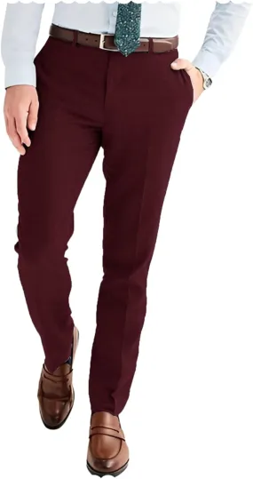 Men's Linen Blend Dress Pants Slim Fit Flat Front Wedding Beach Trousers Lightweight & Comfortable