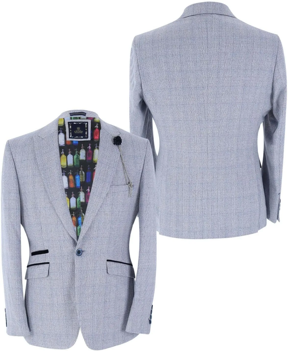 Mens Slim Fit Tweed Suit Blazer Waistcoat Trousers Sold Separately Retro Houndstooth Check Pattern Set in Blue