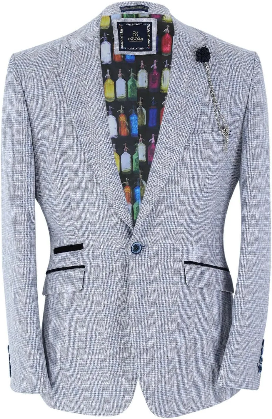 Mens Slim Fit Tweed Suit Blazer Waistcoat Trousers Sold Separately Retro Houndstooth Check Pattern Set in Blue