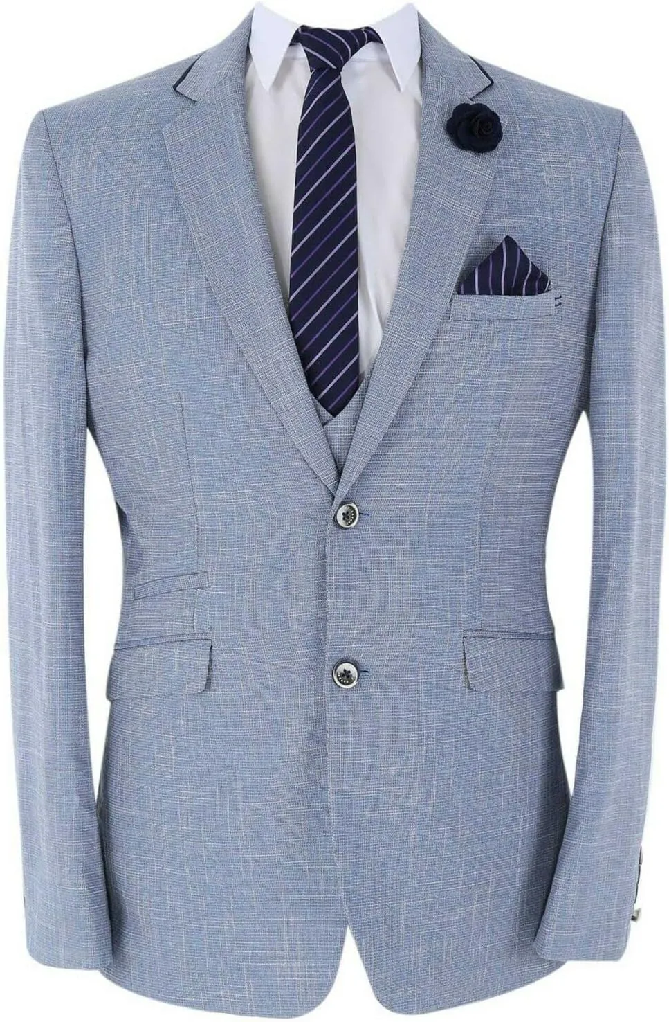 Mens Slim Fit Tweed Suit Blazer Waistcoat Trousers Sold Separately Retro Houndstooth Check Pattern Set in Blue