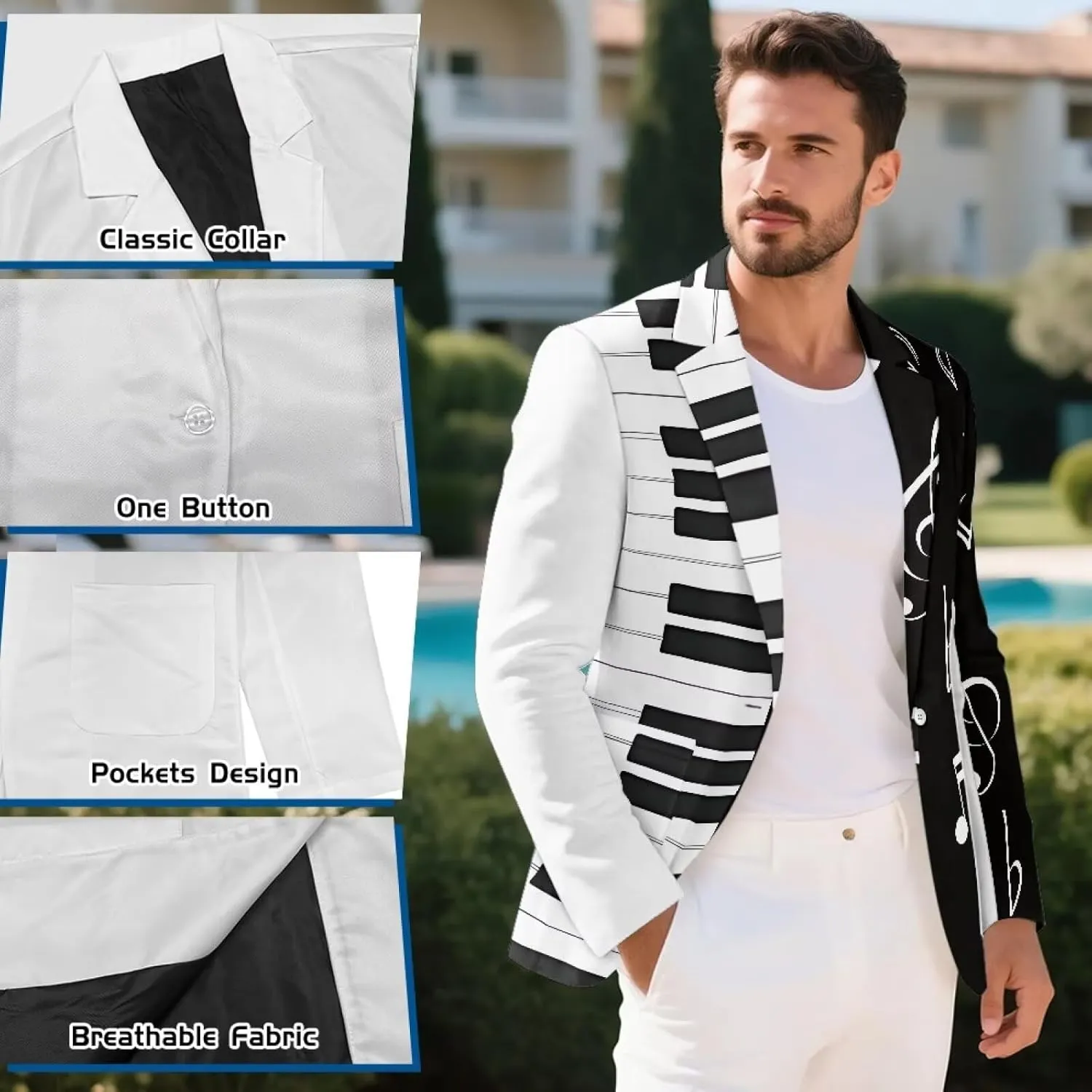 Men's Sport Coat Classic Fit Blazer Lightweight One Button Stretch Jacket for Business & Casual