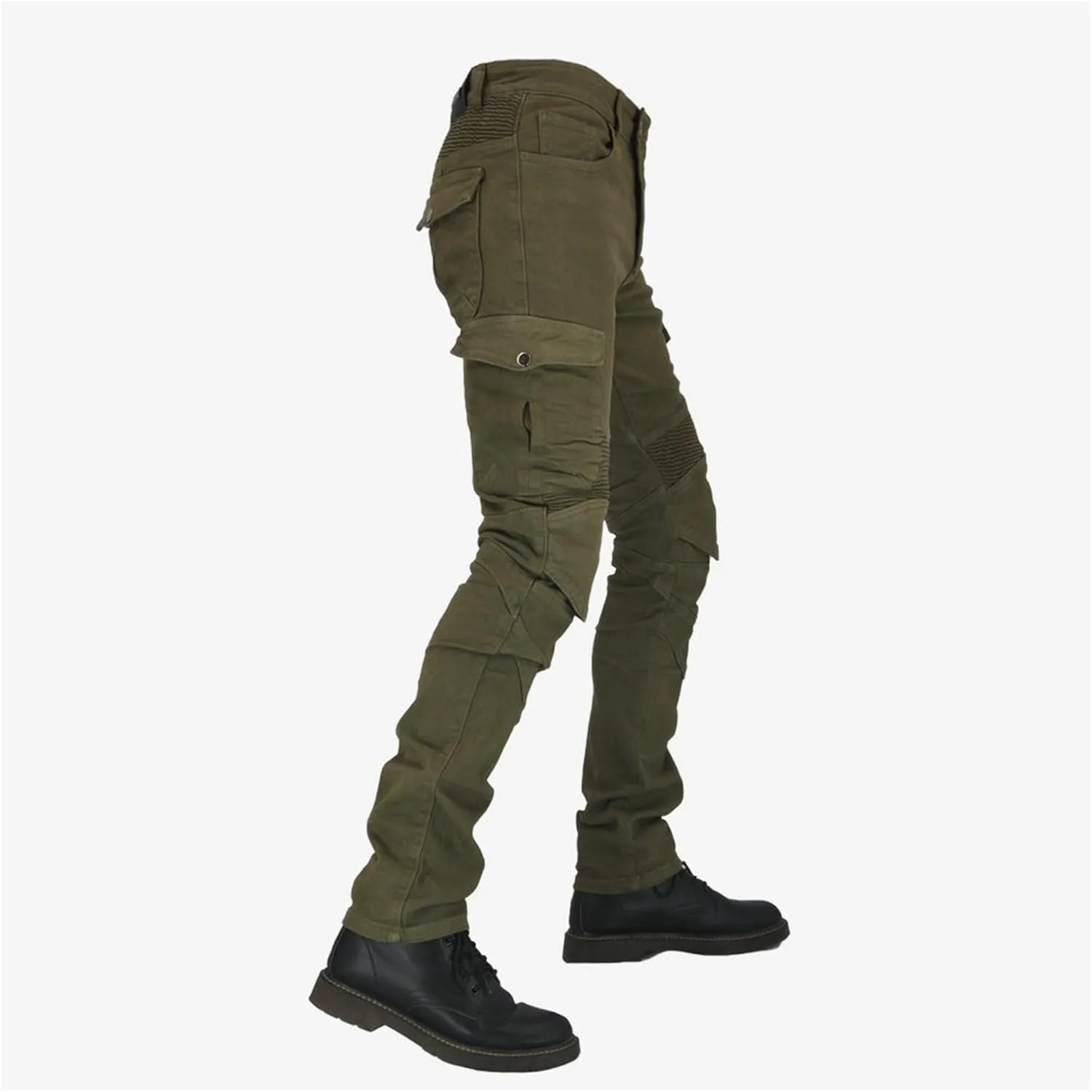 Men's Stretch Multi-Pocket Biker Jeans Slim Fit Vintage Denim Jeans Straight Leg Skinny Casual Cargo Jeans